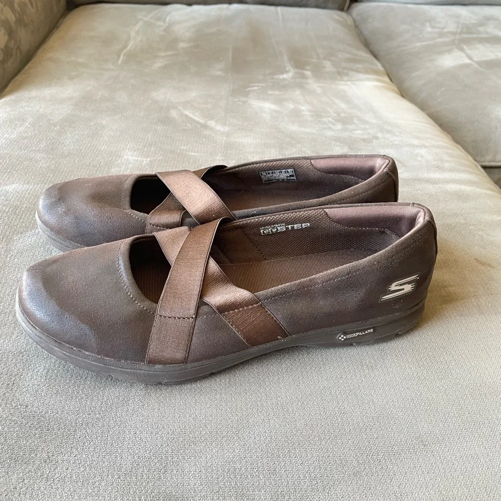 Skechers GO Step - Dainty Women's Summer Shoes Slip On Choc Ballet Flats